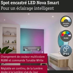 Spot encastré LED Nova Coin IP44 rond 78mm RGBW+ 3x6W 3x500lm 230V Acier brossé Aluminium