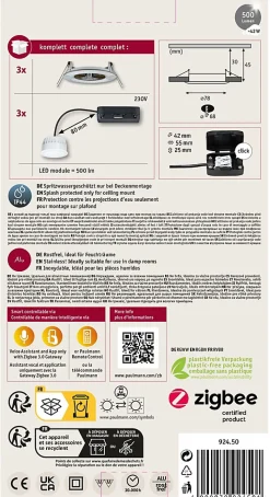 Spot encastré LED Nova Coin IP44 rond 78mm RGBW+ 3x6W 3x500lm 230V Acier brossé Aluminium