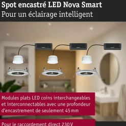 Spot encastré LED Nova Coin IP44 rond 78mm Tunable White 3x6W 3x530lm 230V Acier brossé Aluminium