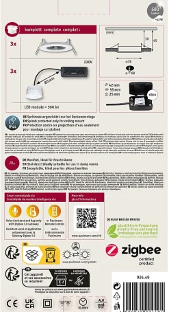 Spot encastré LED Nova Coin IP44 rond 78mm RGBW+ 3x6W 3x500lm 230V Blanc dépoli Aluminium