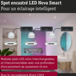 Spot encastré LED Nova Coin IP44 rond 78mm RGBW+ 3x6W 3x500lm 230V Blanc dépoli Aluminium