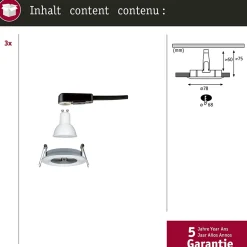 Spot encastré LED Nova Kit de base fixe IP44 rond 78mm GU10 3x6,5W 3x460lm 230V 2700K Alu tourné