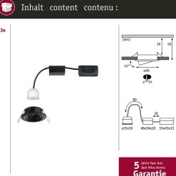 Spot encastré LED Nova Mini Coin Kit de base orientable rond 66mm 15 Coin 3x4W 3x310lm 230V 2700K Noir mat