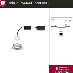 Spot encastré LED Nova Mini Coin Luminaire individuel fixe IP44 rond 65mm Coin 4W 310lm 230V 2700K Acier brossé