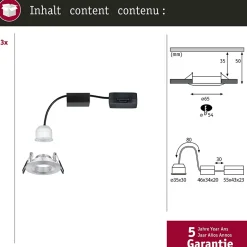 Spot encastré LED Nova Mini Coin Kit de base fixe IP44 rond 65mm Coin 3x4W 3x310lm 230V 2700K Alu tourné