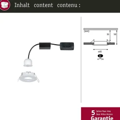 Spot encastré LED Nova Mini Coin Luminaire individuel fixe IP44 rond 65mm Coin 4W 310lm 230V 2700K Blanc dépoli