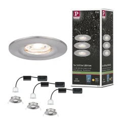Spot encastré LED Nova Mini Coin Kit de base fixe IP44 rond 65mm Coin 3x4W 3x310lm 230V 2700K Acier brossé