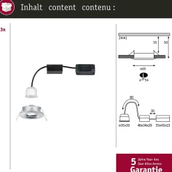 Spot encastré LED Nova Mini Coin Kit de base fixe IP44 rond 65mm Coin 3x4W 3x310lm 230V 2700K Chrome