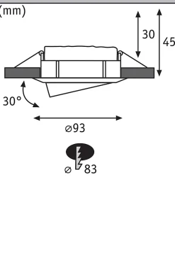 Spot encastré LED Nova Plus Coin Luminaire individuel orientable IP65 rond 93mm 30 Coin 6W 470lm 230V gradable 2700K Blanc dépoli