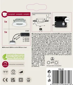 Spot encastré LED Nova Plus Coin Luminaire individuel orientable IP65 rond 93mm 30 Coin 6W 470lm 230V gradable 2700K Blanc dépoli