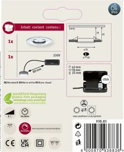 Spot encastré LED Nova Plus Coin fixe IP65 rond 78mm Coin 6W 470lm 230V gradable 2700K Chrome