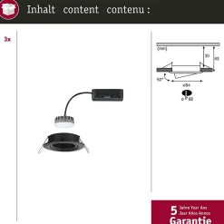 Spot encastré LED Nova Plus Coin Kit de base fixe IP44 rond 78mm Coin 3x6W 3x470lm 230V gradable 2700K Noir mat