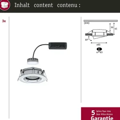 Spot encastré LED Nova Plus Coin Kit de base orientable IP65 rond 93mm 30 Coin 3x6W 3x470lm 230V gradable 2700K Chrome