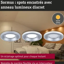 Spot encastré LED Sormus Kit de 3 IP65 rond 100mm 3x4,8W / 1,5W 3x300lm 230V 3000K Chrome mat