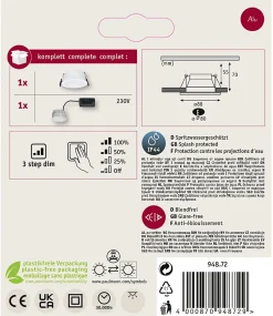 Spot encastré LED 3-Step-Dim Cole Coin Kit de 1 IP44 rond 88mm Coin 6W 470lm 230V gradable 2700K Blanc