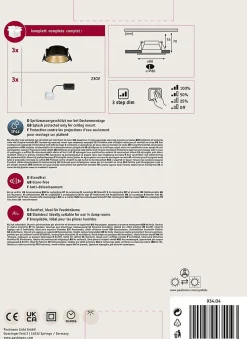 Spot encastré LED 3-Step-Dim Cole Coin Kit de 6 IP44 rond 88mm Coin 6x6W 6x470lm 230V gradable 2700K Noir Doré mat