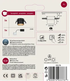 Spot encastré LED 3-Step-Dim Gil Coin IP44 rond 68mm Coin 6W 470lm 230V gradable 2700K Noir mat Doré