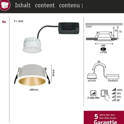 Spot encastré LED 3-Step-Dim Cole Coin Kit de 6 IP44 rond 88mm Coin 6x6W 6x460lm 230V gradable 2700K Blanc Doré mat