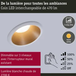 Spot encastré LED 3-Step-Dim Cole Coin Kit de 6 IP44 rond 88mm Coin 6x6W 6x460lm 230V gradable 2700K Blanc Doré mat