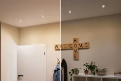 Spot encastré LED 3-Step-Dim Gil Coin IP44 rond 68mm Coin 6W 470lm 230V gradable 2700K Blanc dépoli Acier brossé