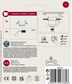Spot encastré LED 3-Step-Dim Gil Coin IP44 rond 68mm Coin 6W 470lm 230V gradable 2700K Blanc dépoli Acier brossé