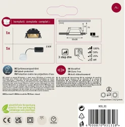 Spot encastré LED 3-Step-Dim Cole Coin Kit de 1 IP44 carré 88x88mm Coin 6W 470lm 230V gradable 2700K Noir Doré mat