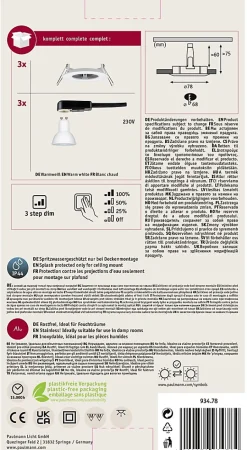 Spot encastré LED 3-Step-Dim Nova Kit de base fixe IP44 rond 78mm GU10 3x6,5W 3x460lm 230V gradable 2700K Blanc dépoli