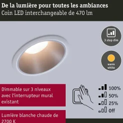 Spot encastré LED 3-Step-Dim Cole Coin Kit de 6 IP44 rond 88mm Coin 6x6W 6x470lm 230V gradable 2700K Blanc Argent mat