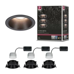Spot encastré LED 3-Step-Dim Cole Coin Kit de 3 IP44 rond 88mm Coin 3x6W 3x470lm 230V gradable 2700K Noir