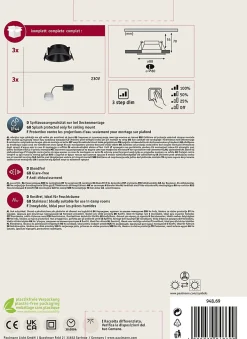 Spot encastré LED 3-Step-Dim Cole Coin Kit de 3 IP44 rond 88mm Coin 3x6W 3x470lm 230V gradable 2700K Noir