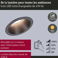 Spot encastré LED 3-Step-Dim Cole Coin Kit de 3 IP44 rond 88mm Coin 3x6W 3x470lm 230V gradable 2700K Noir