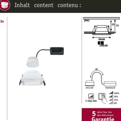 Spot encastré LED 3-Step-Dim Cole Coin Kit de 3 IP44 carré 88x88mm Coin 3x6W 3x470lm 230V gradable 2700K Blanc