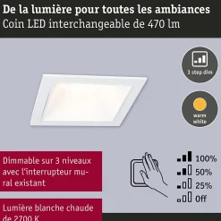 Spot encastré LED 3-Step-Dim Cole Coin Kit de 3 IP44 carré 88x88mm Coin 3x6W 3x470lm 230V gradable 2700K Blanc