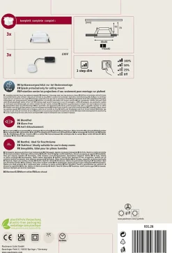 Spot encastré LED 3-Step-Dim Cole Coin Kit de 3 IP44 carré 88x88mm Coin 3x6W 3x470lm 230V gradable 2700K Blanc