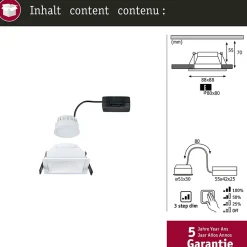 Spot encastré LED 3-Step-Dim Cole Coin Kit de 1 IP44 carré 88x88mm Coin 6W 470lm 230V gradable 2700K Blanc
