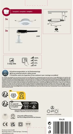 Spot encastré LED 3-Step-Dim Base Kit de base orientable rond 90mm 20 GU10 3x5W 3x350lm 230V gradable 3000K Blanc