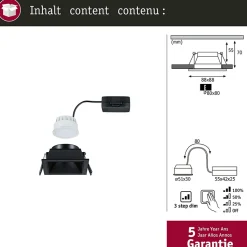 Spot encastré LED 3-Step-Dim Cole Coin Kit de 1 IP44 carré 88x88mm Coin 6W 470lm 230V gradable 2700K Noir