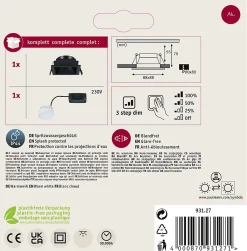 Spot encastré LED 3-Step-Dim Cole Coin Kit de 1 IP44 carré 88x88mm Coin 6W 470lm 230V gradable 2700K Noir