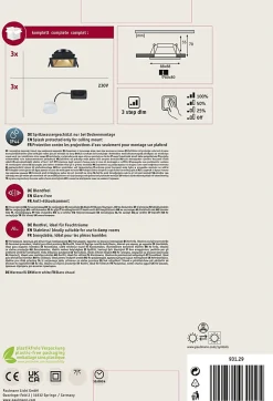 Spot encastré LED 3-Step-Dim Cole Coin Kit de 3 IP44 carré 88x88mm Coin 3x6W 3x470lm 230V gradable 2700K Noir Doré mat