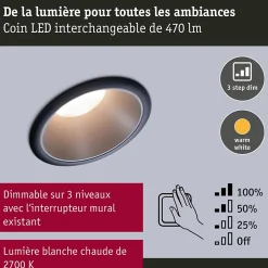 Spot encastré LED 3-Step-Dim Cole Coin Kit de 6 IP44 rond 88mm Coin 6x6W 6x470lm 230V gradable 2700K Noir Argent mat
