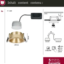 Spot encastré LED 3-Step-Dim Cole Coin Kit de 6 IP44 rond 88mm Coin 6x6W 6x470lm 230V gradable 2700K Doré mat