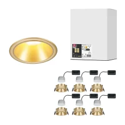 Spot encastré LED 3-Step-Dim Cole Coin Kit de 6 IP44 rond 88mm Coin 6x6W 6x470lm 230V gradable 2700K Doré mat