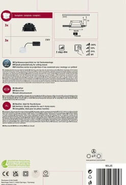 Spot encastré LED 3-Step-Dim Cole Coin Kit de 3 IP44 carré 88x88mm Coin 3x6W 3x470lm 230V gradable 2700K Noir