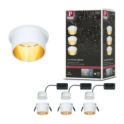 Spot encastré LED 3-Step-Dim Gil Coin Kit de base IP44 rond 68mm Coin 3x6W 3x470lm 230V gradable 2700K Blanc dépoli Doré
