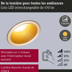 Spot encastré LED 3-Step-Dim Cole Coin Kit de 1 IP44 rond 88mm Coin 6W 470lm 230V gradable 2700K Doré mat