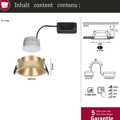 Spot encastré LED 3-Step-Dim Cole Coin Kit de 1 IP44 rond 88mm Coin 6W 470lm 230V gradable 2700K Doré mat