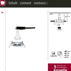 Spot encastré LED 3-Step-Dim Nova Kit de base fixe IP44 rond 78mm GU10 3x6,5W 3x460lm 230V gradable 2700K Chrome