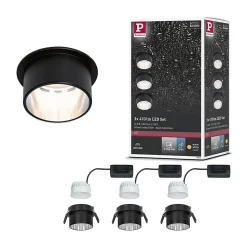 Spot encastré LED 3-Step-Dim Gil Coin Kit de base IP44 rond 68mm Coin 3x6W 3x470lm 230V gradable 2700K Noir mat Acier brossé