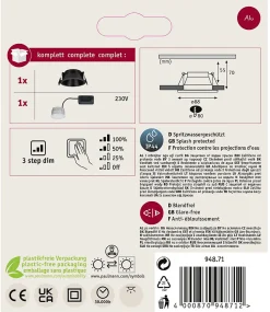 Spot encastré LED 3-Step-Dim Cole Coin Kit de 1 IP44 rond 88mm Coin 6W 470lm 230V gradable 2700K Noir
