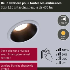 Spot encastré LED 3-Step-Dim Cole Coin Kit de 6 IP44 rond 88mm Coin 6x6W 6x470lm 230V gradable 2700K Blanc Noir mat